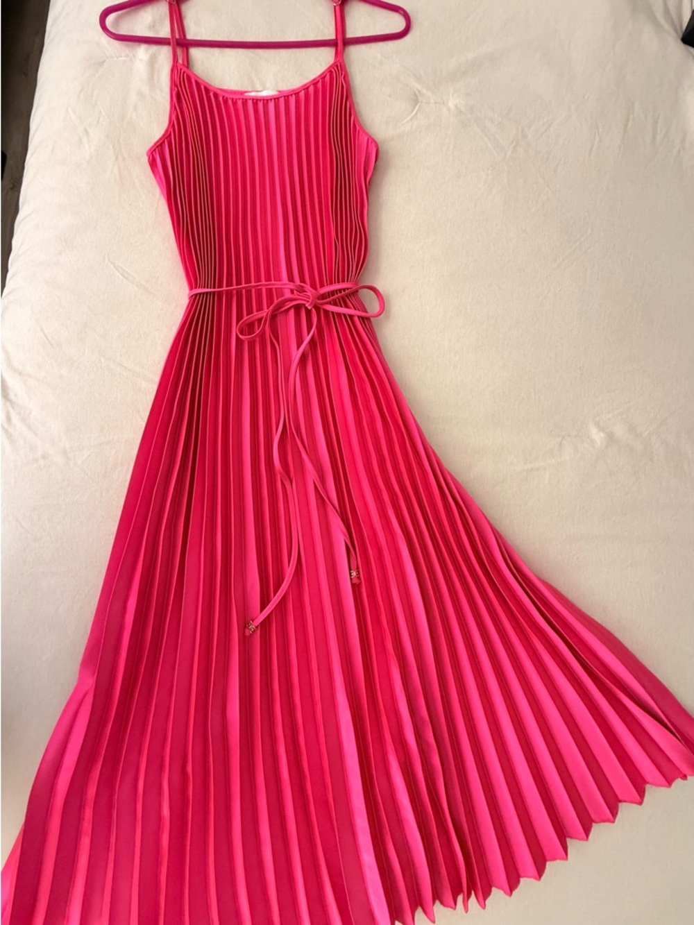 Sam Edelman Hot Pink Pleated Maxi Dress with Waist Tie 💗